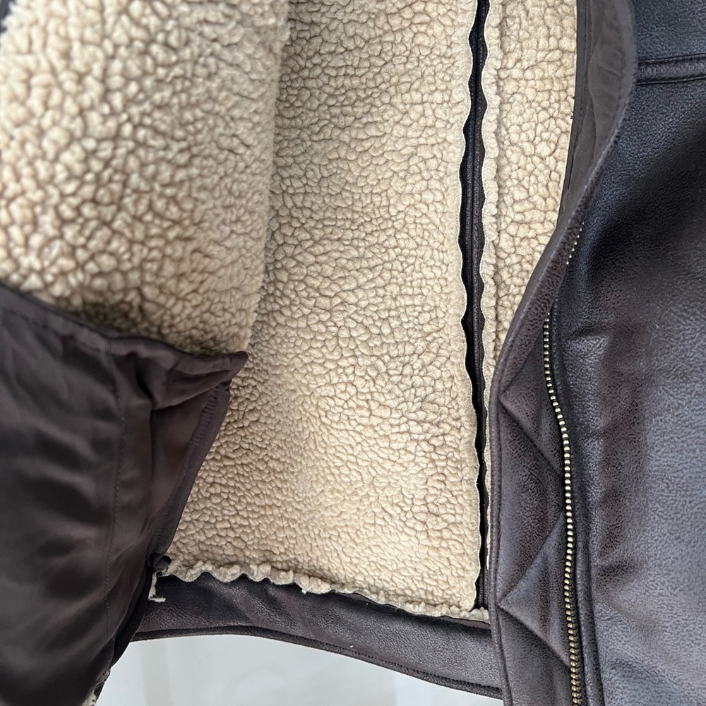 Shearling Lined Brown Leather Jacket - image 2